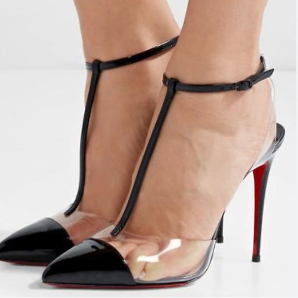 Christian Louboutin Shoes - CHRISTIAN LOUBOUTIN Nosy 100 Patent PVC T-Bar Heels